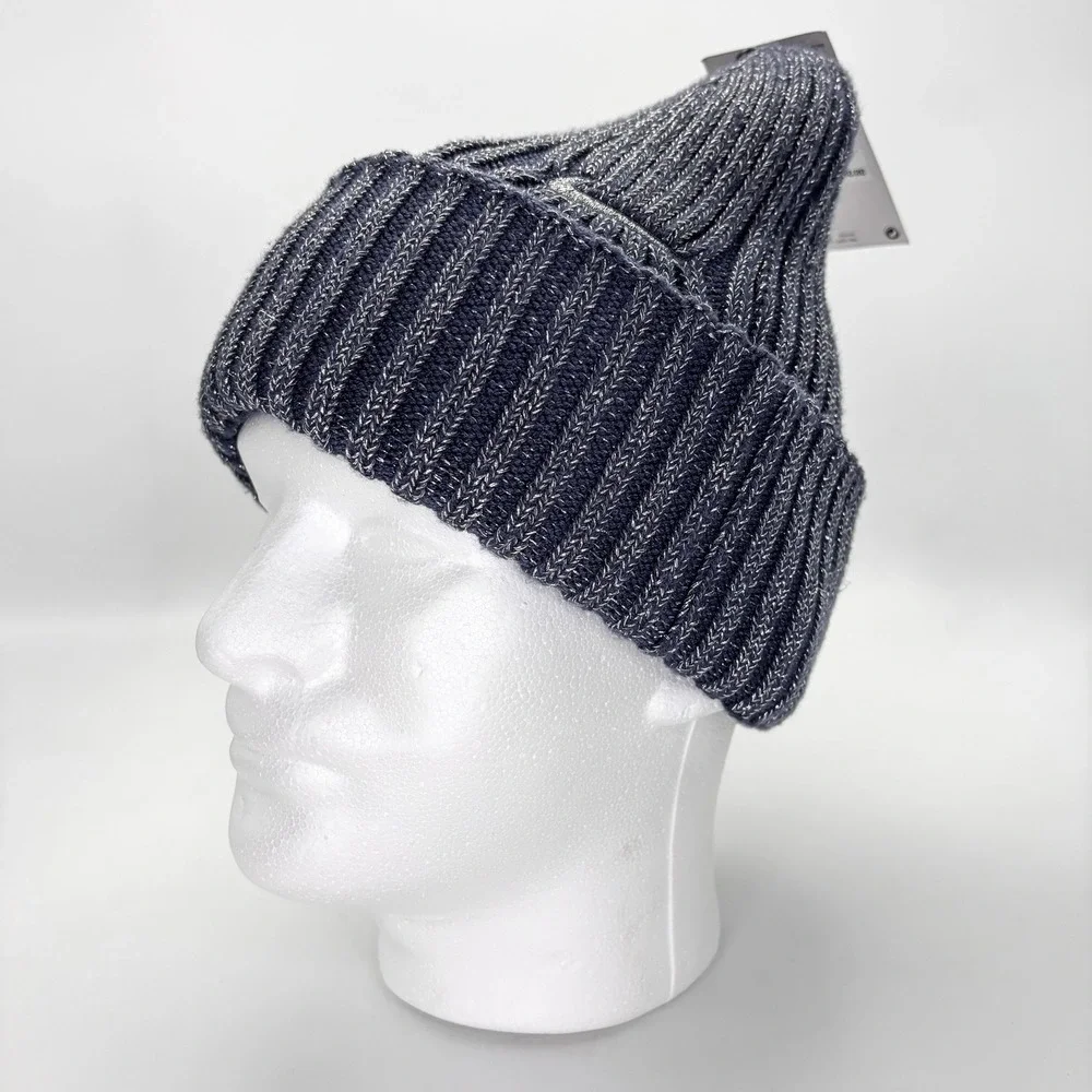 NEW Nike Beanie Hat Blue Heather Rib Knit Fleece Lined Cuffed NWT One Size Women
